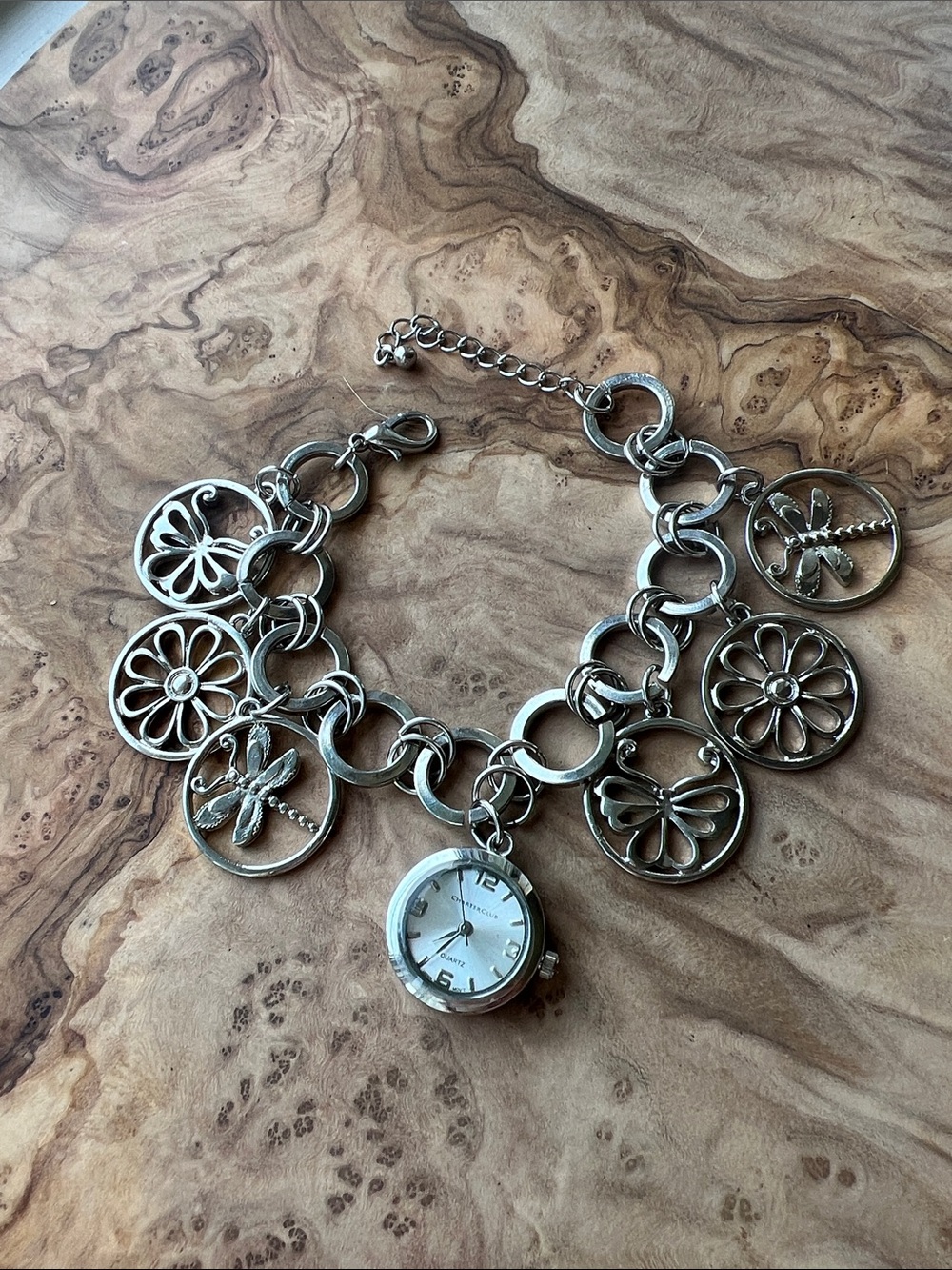 Charter Club Silver-Tone Floral & Dragonfly Charm Bracelet with Watch Pendant